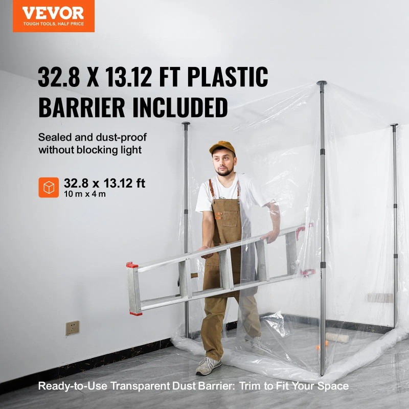 12 Ft Dust Barrier Poles with 4 Telescoping Sections Convenient