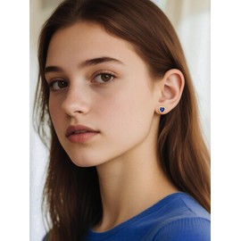 14K Gold Plated Sapphire Stud Earrings for Women Cute Heart Studs September Birthstone Trendy Prom Jewelry Gifts for Wife Mom