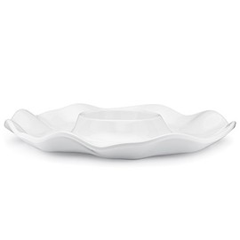 Q Squared Ruffle BPA-Free Melamine Chip & Dip Platter, 16-Inches, Luxe White