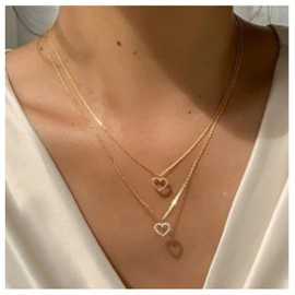 Allereya Vintage Layered Crystal Heart Choker Necklace Rhinestone Heart Pendant Necklace Gold CZ Love Heart Choker Necklace Hollow Heart Necklace Jewellery for Women and Girls