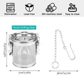 Tea Strainer for Loose Tea Spice Strainer for Cooking Tea Strainer Large 304 Stainless Steel with Lid Tea Infuser for Loose Tea Strainer Spice Ball with Chain Hook for Loose Tea Mulling Spices Cooking