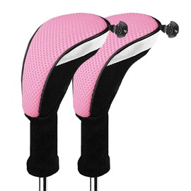 Golf Club Head Covers for Woods and Driver Hybrids Fairway Value Pack Protective Clubs Headcovers with Interchangeable No.Tags 1 3 5 (2 Pack-Pink, Hybrid)