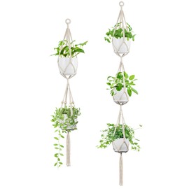 IDEEEPAN 2 Pack Macrame Plant Hanger (49"&72"), Fits 4-8" Pots, 2 Tier+3 Tier Indoor Outdoor Hanging Planter Basket Flower Pot Holder, Boho Home Decor, Ivory (POTS NOT Included)