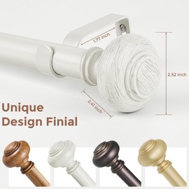 Wolistsa Long Antique White Curtain Rods for Windows 72 to 144 Inch, Decorative Heavy Duty Single-Side Adjustable 1'' Diameter Off White Drapery Rod, Vintage Rustic Metal Curtain Pole for Farmhouse