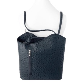 Handbag Bliss Womens Italian Leather Ostrich Print Convertible Shoulder Bag Handbag Backpack Rucksack Medium Black