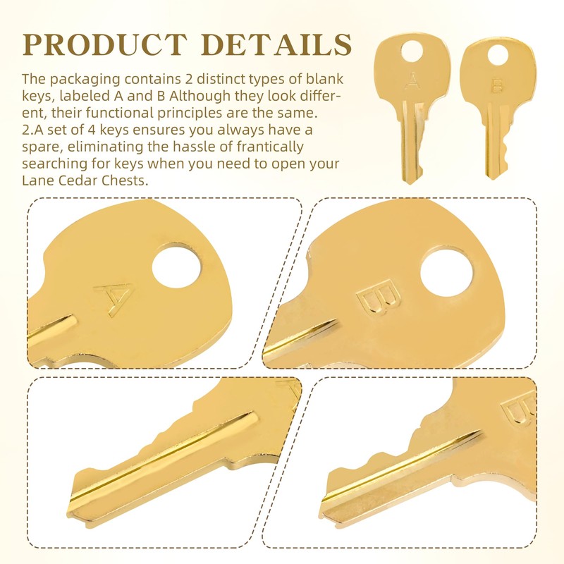 Zookpr 4Pcs Cedar Chest Key Replacement Fits All Lane S