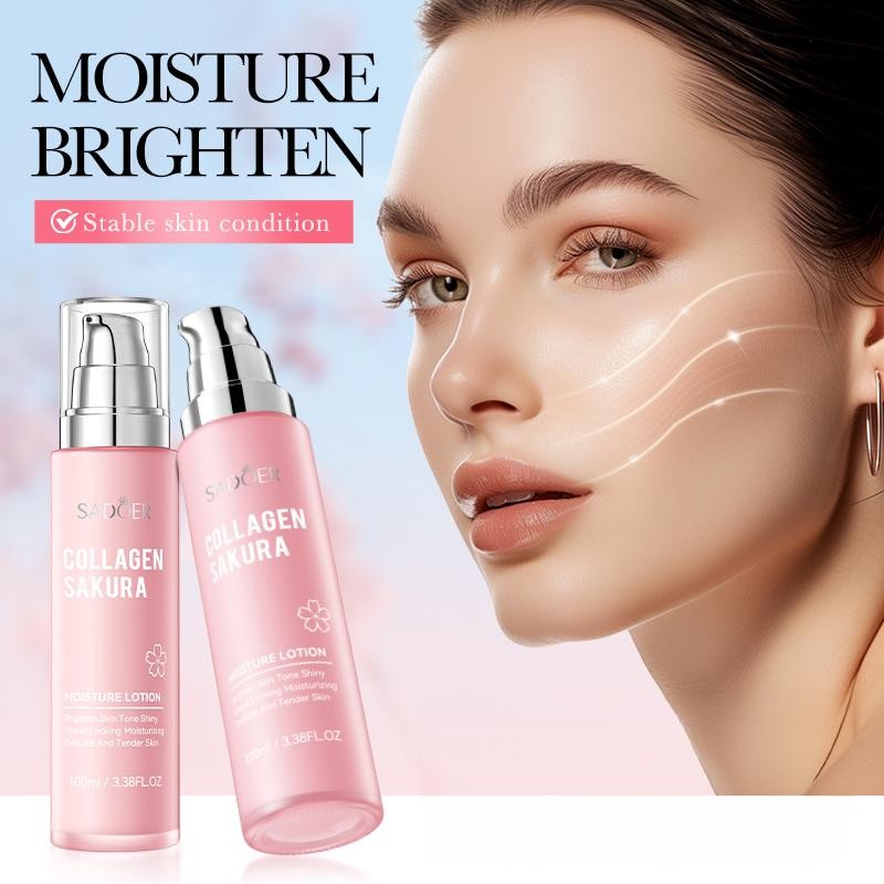 Collagen Sakura Moisturizing Lotion,Brighten Skin Tone Shiny Water Locking Moisturizing