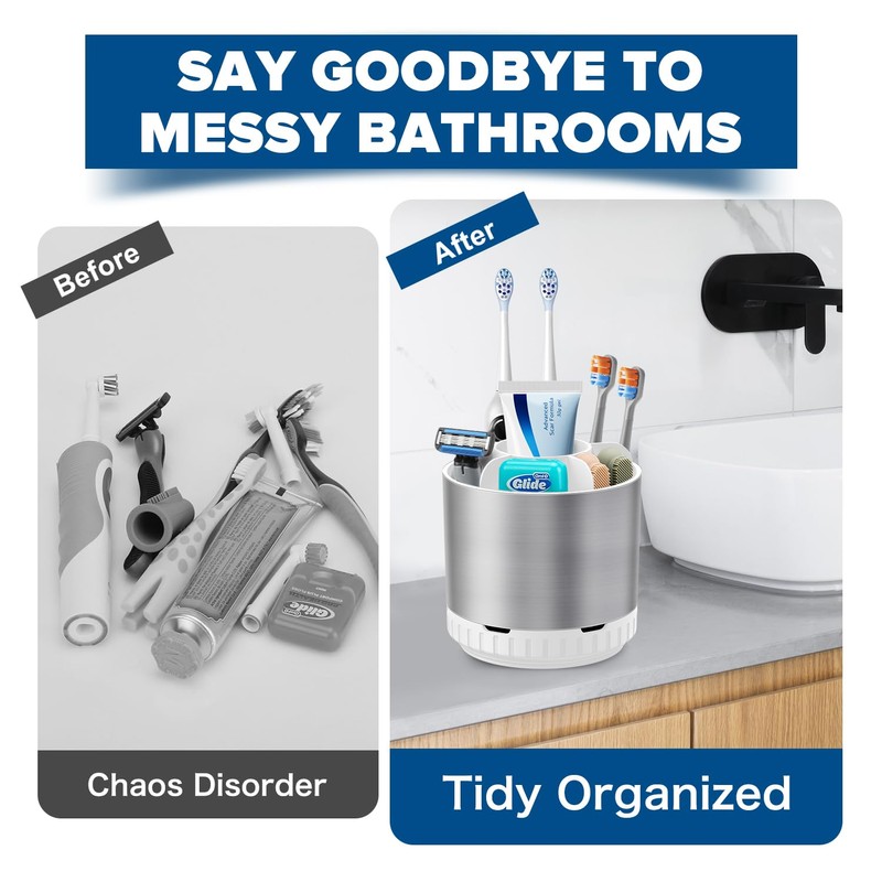 GFWARE Silver Toothbrush Holders for Bathrooms Countertop Organizer - Kids