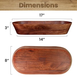 Luxe Designs Wooden Dough Bowl - Dark Burnt Acacia Wood - Handmade Decorative Bowls for Home Decor, Bathroom, Kitchen Counter, & More - Rustic Large Wood Dough Bowl for Decor, Cosmetics, and Keys