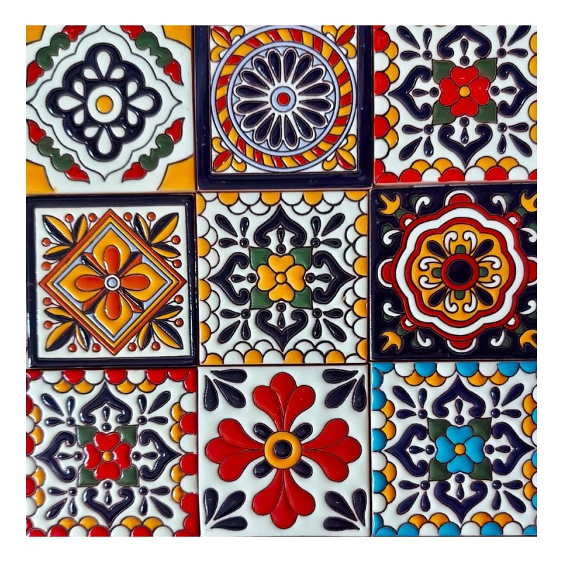 Escanver Azulejo Talavera Relieve Lote De 40 Piezas Variadas Confeti