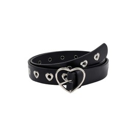 OYOANGLE Women's Cute Hollow Heart Buckle Belt Pu Leather Belts Casual Jeans Belt Ladies Belt, Black, Medium