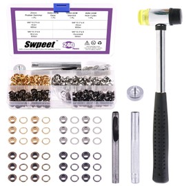 Swpeet 80Pcs - 40Sets 1/5" (6mm) Hole Grommets Thicken 4 Colors Metal Grommets Eyelets Grommets and 3Pcs Setting Instal Tool, Rubbe Soft Mallet for Repairing Canvas, Leather