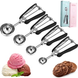 4 Pcs Cookie Scoop Set Include 1 Tbsp 2 Tbsp 3 Tbsp 4 Tbsp Ice Cream Scooper Stainless Steel Cookie Scooper with Trigger Release for Baking Cookie Cupcake Protein Balls Meatballs