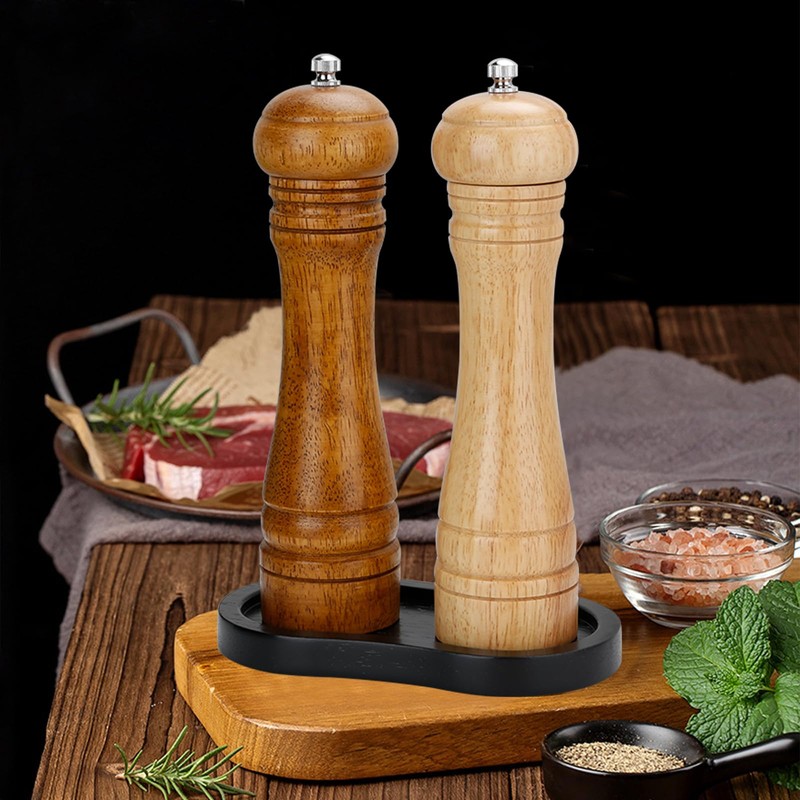 BINHAI Black Salt and Pepper Mill Tray, Pepper Grinder Wood