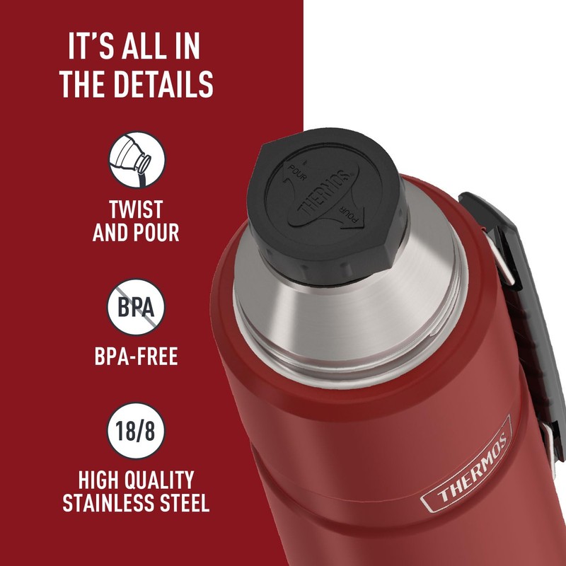 THERMOS Stainless King Vacuum-Insulated Beverage Bottle, 40 Ounce, Rustic Red