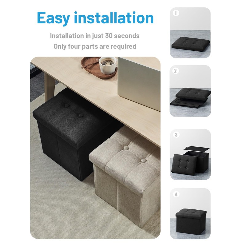 AmasSmile® Storage Ottoman Folding Foot Rest Stool, 17 inch Linen