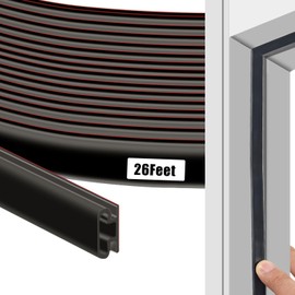 26Feet Rubber rain Strip Door Seal, Door Rubber Seal, Self-Adhesive Backing D-Shaped Door, Door Frame Insulation rain Strip Large Gap, Easy to Cut Size (Black)