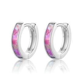 CERSLIMO Opal Earrings, Orange/White/Blue/Pink Opal Hoop Earrings Silver 925 10 mm Jewellery Gifts for Women Girls, Opal