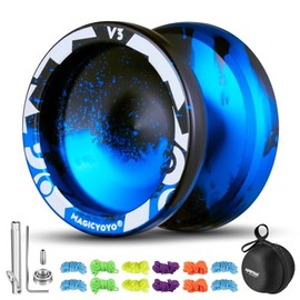 MAGICYOYO Professional Yoyo V3 Responsive Yoyo for Kids, Dual Purpose Yoyo with Non-Reactive Yoyo Mode, Metal Yoyo with Yoyo Bearing Pack + 12 Yoyo Strings + Yo yo Storage Bag (Black Blue)