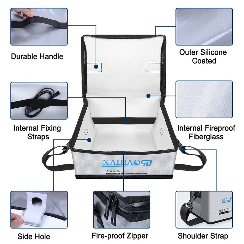 NAIBAOSD Fireproof Explosionproof Lipo Battery Bag for Lipo Battery Storage