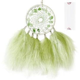 Mini Dream Catchers - Light Green Turkey Feathers with Natural Aventurine, Handmade Small Dreamcatcher for Bedroom, A Dream Catcher for Girls, Dream Catchers for Boys, Dream Catcher Wall Decor