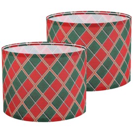 Rokneis Lamp Shades set of 2, 13 "Top x 13" Bottom x 10 "High, Drum Lampshades for Table Lamps, Fabric Lamp Shade with Red and Green Scottish Plaid, Spider, Easy Assembly Required