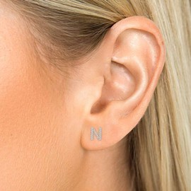 AoedeJ Initial Earrings 925 Sterling Silver Cubic Zirconia Women Initial Alphabet Letter Stud Earrings Hypoallergenic