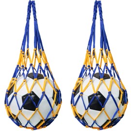 LUORNG 2 piezas de accesorios de fútbol, bolsa de red de malla de baloncesto, portador de pelota individual para voleibol, fútbol, baloncesto, azul, amarillo