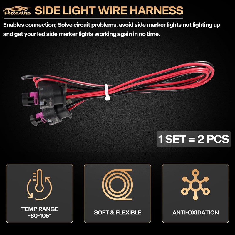 FetonAuto 2PCS Side Marker Light Plug Connector Pigtail Wire Harness