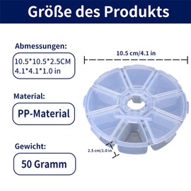 hurifeng 8 Compartment Storage Box - Round Plastic Sorting Box for Beads, Jewellery, Small Parts, DIY Decoration, Crafts