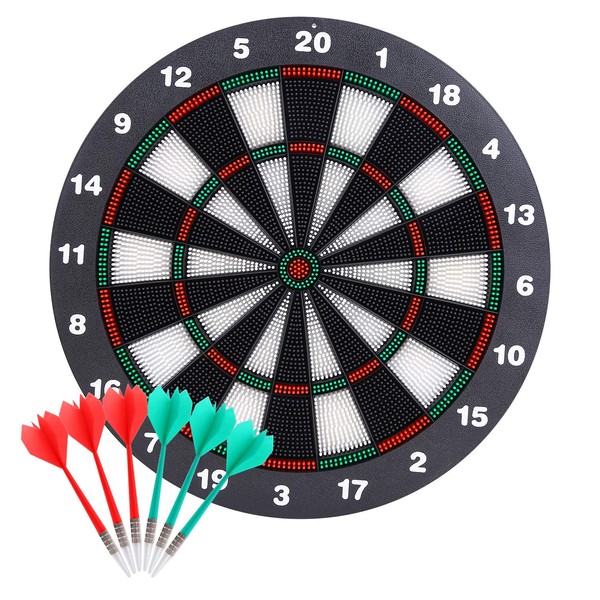 Dart Board, 16 Inch Rubber Safety Dartboard Set with 6Pcs Soft Tip Darts, Theefun Indoor Outdoor Dart Game Gifts for Adults, Party, Office and Family Leisure Sport