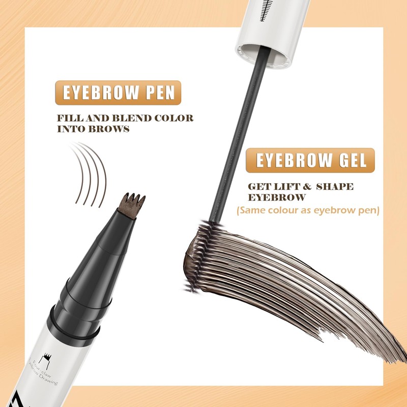 Eyebrow Pencil with Eyebrow Gel, 2-in-1 Microblading Eyebrow Pen and