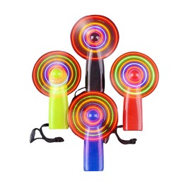 Zugar Land Colorful LED Spinning Fan Wand Necklace (4") Red, Yellow, Black, Blue. Batteries Included. Party Favor, DJ Promo Dance Floor (4 Pack (Random Color))