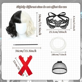 BACH AND BOUJEE Black White Women Costume Accessories Long Red Gloves White Black Dotted Dalmatian Shawl Pearl Necklace for Cosplay Halloween Party
