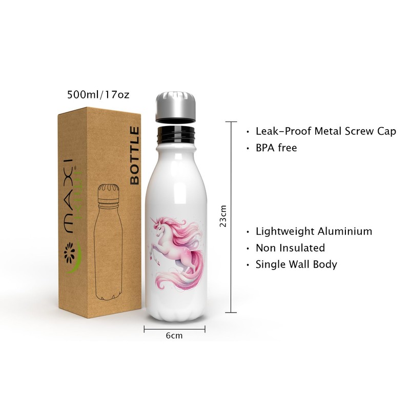 MAXIKIWI Einwandige Wasserflasche mit Schraubverschluss, nicht isoliert, leichtes Aluminium, BPA-frei,
