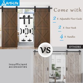 Arti-Life 12ft Heavy Duty Sturdy Sliding Barn Door Hardware Kit with Door Hook and 2 Handles, Double Door-Smoothly and Quietly, Easy to Install - Fit 1 3/8-1 3/4" Thickness & 36" Wide Door Panel