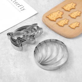 Concha Cutter, Mexican Bread Mold with 5 Sizes Pig Cookie Cutter Mexican Stainless Steel Two Sided Concha Stamp Pig Cookie Cutter Cookie Stamps for Baking Cookies Pan Dulce Mexicano Cortadora De Pan