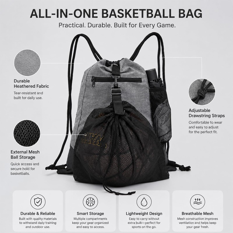 DEKAYAKER Drawstring Basketball Bag - Portable Soccer Volleyball Carrier Expandable