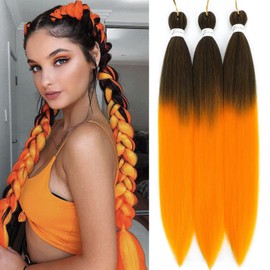 Ombre Orange Braiding Hair Pre Stretched 26inch 3Packs Yaki Braids Hair Hot Water Setting Synthetic Hair 1B Orange Pre Stretched Braiding Hair For Braids(1b/orange)