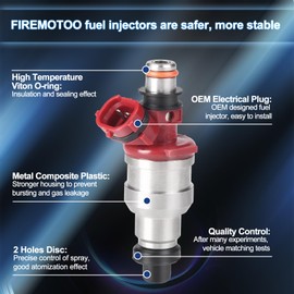 FIREMOTOO Fuel Injectors set of 4 Compatible with Toyota 4Runner Pickup DLX SR5 T100 RN02 2.4L SOHC 1989-1995 Replace 23250-35040 2320935040 2 Holes