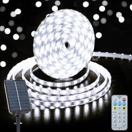 CCILAND Solar Strip Lights Outdoor, 33Ft 640 LED Strip Light Cool White with Remote Timer Dimmable Outside Rope Lights Waterproof for Garden Yard Party Decor (No Adhesive)
