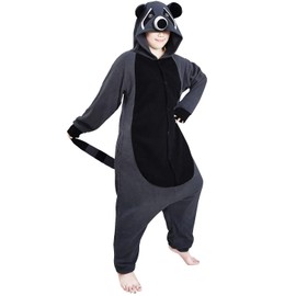 Funnyparty Animal Raccoon Pajamas Costume Unisex Adult Cosplay Jumpsuit Grey XL