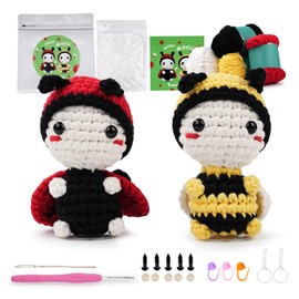Vanttokeey Crochet Kit for Beginners, Complete Amigurumi Starter Set with Step-by-Step Video Tutorial, DIY Knitting Set Gift (Ladybug & Bee)