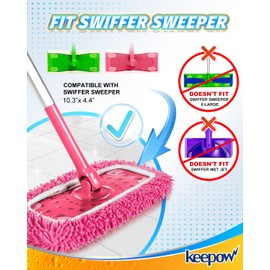 Reusable Microfiber Mop Pads Compatible with Swiffer Sweeper- 2 Pack Dry Sweeping Cloths & Wet Mopping Cloths - Washable Wet Pads Refill for Mopping Floors (Mop is not Included)