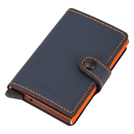 SECRID - Men's Mini wallet Genuine Matte Leather With RFID Safe Card Case for max 12 cards (Night Blue & Orange), Small
