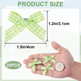 BEIQIYA 20pcs Mini Green Bow Hair Clip, Non-Slip Cute Small Hair Bow, Y2K Sweet Plaid Craft Bowknot Hair Barrettes Accessories for Women Teens