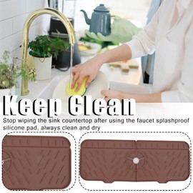 Kitchen Bathroom Silicon Sink Water Splash Guard Drying Gray Faucet Absorbent Mat Washable Reusable Used Sink Accessories in Bars,Kitchens, Bathrooms and Farmhouses. (Brown)