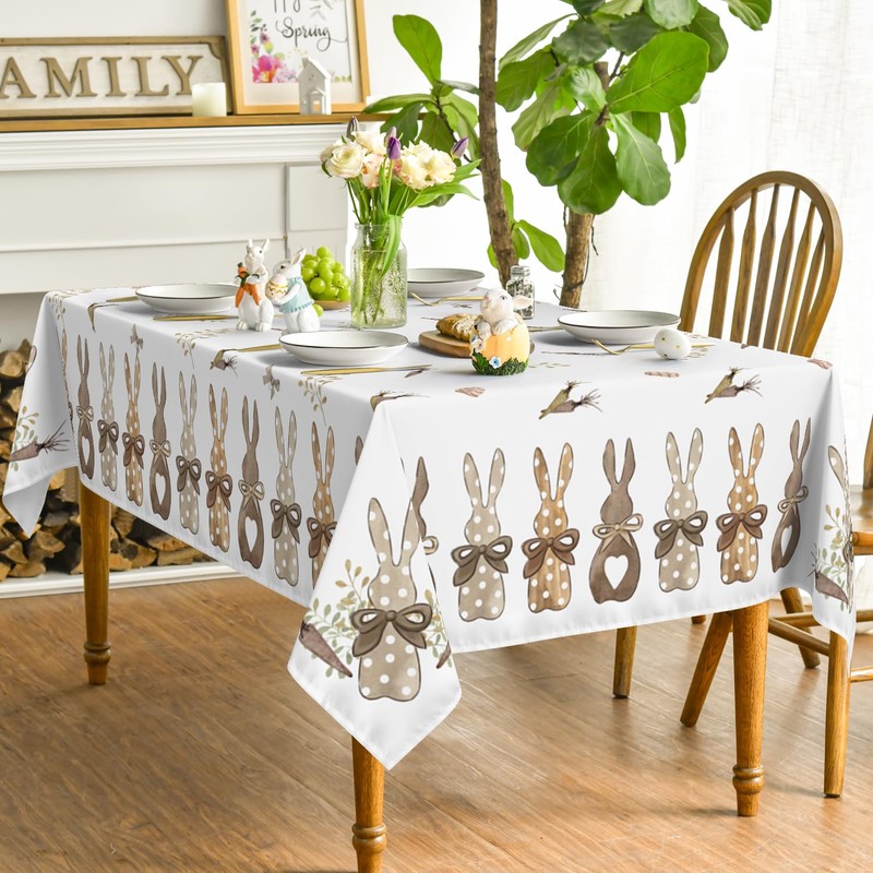Artoid Mode Polka Dot Bunny Rabbits Carrots Easter Table Cloth,