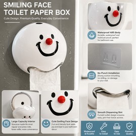Smiling Face Toilet Paper Holder for Bathroom Storage – No-Drill Wall Mounted Tissue Box for Home & Rentals