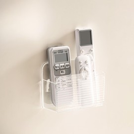 LINFIDITE Adhesive TV Remote Control Holder Wall Mount TV Remote Holder For Bedside Wall Remote Control Caddy Storage Organizer Stand Box （For 2 Or 4 Remote Controls – Transparent – Quantity 1）